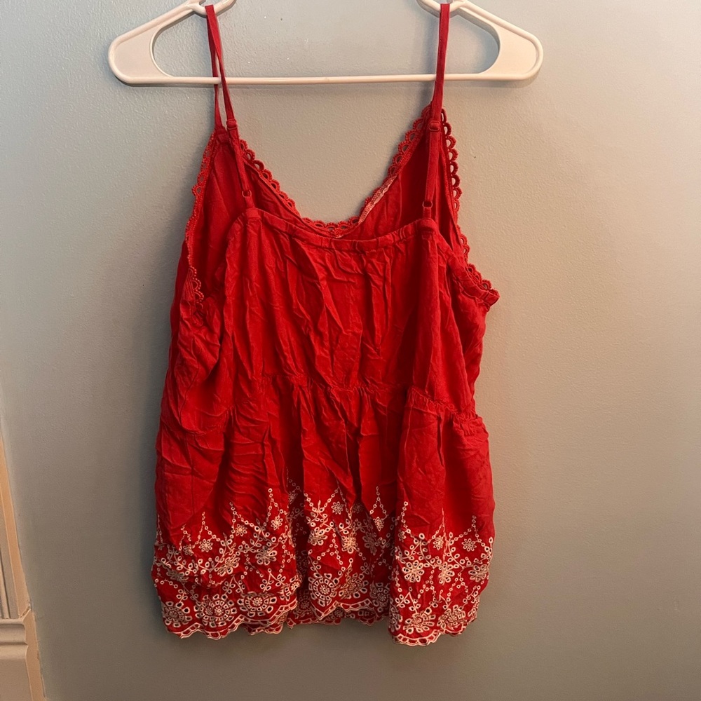 Maurices Red Smocked Camisole with Embellished Details